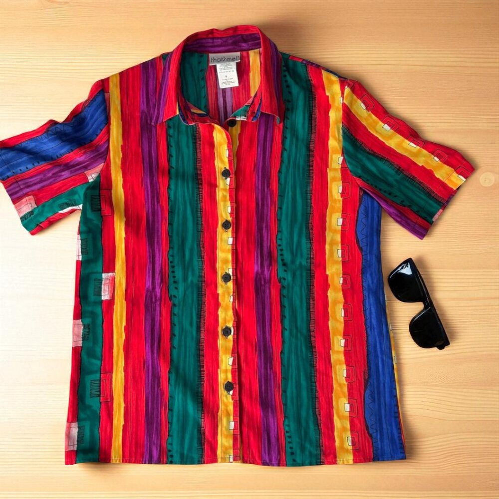 Vintage fun and colorful That's Me! striped button down shirt